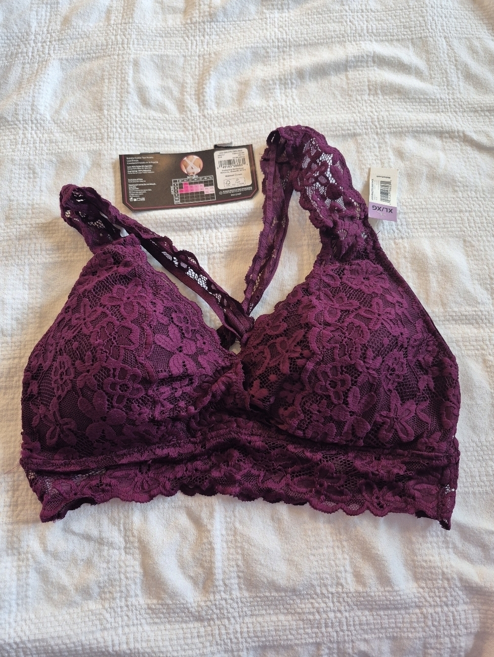 No Boundaries women's size XL Crossback lace bralette purple NWT
